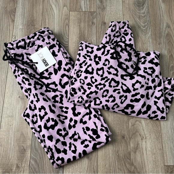 Beach Riot x Revolve Women's Banded sweat set Joggers hoodie Purple Leopard XS - Picture 1 of 11